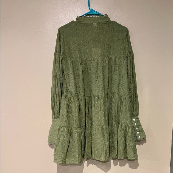 Women's Bohemian Floral Print Button Down Long Lantern Sleeve Shift Tunic Dress - Picture 8 of 15